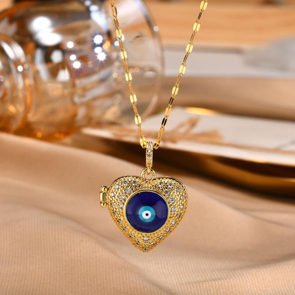 Gold-Tone Women's Copper Heart Locket Necklace with Stainless Steel Chain