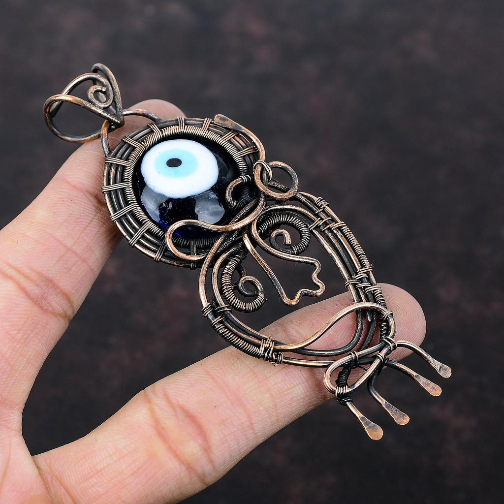 Кулон «Синий цвет, Глаз Дьявола», Ювелирные изделия с обмоткой из медной проволоки, Кулон из натурального драгоценного камня, Ювелирные изделия «Глаз Дьявола» ручной работы, Кулон с обмоткой из медной проволоки для подарка