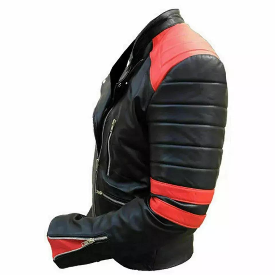 New Men Jacket Black & Red Genuine Lambskin Real Leather Handmade Lambskin Stylish Soft