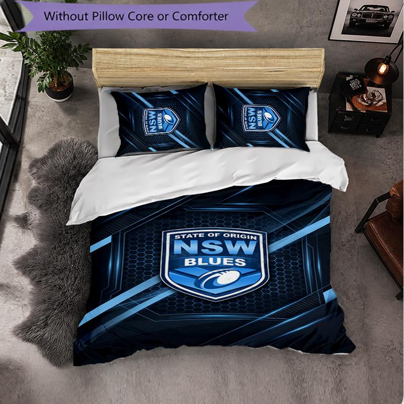 NSW Blues Pattern Microfiber 3Pcs Bedding Set Decor Duvet Cover Set For Bedroom Home Use