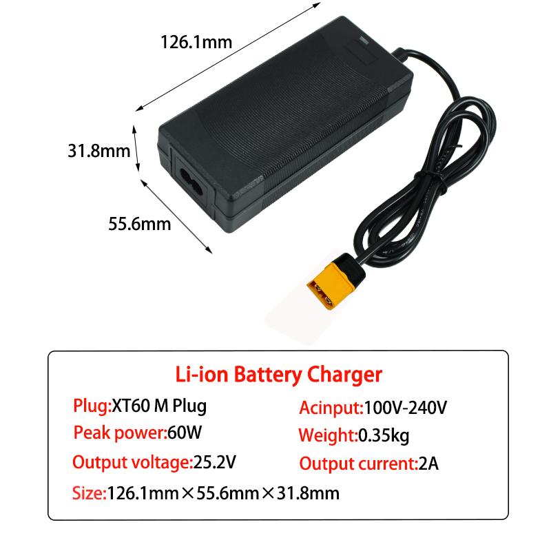 25.2V 2A Li-ion зарядное устройство для 6S 21.6V 22.2V 2A DC Полимерный литий-ионный аккумуляторный блок Зарядное устройство Высококачественный штекер DC5.5*2.1MM 100-240V
