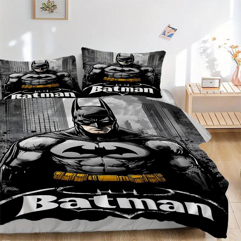 3pcs Batman Hero Bedding Set, Soft Polyester Duvet Cover and Pillowcases Machine Washable Seasons all suitable 93