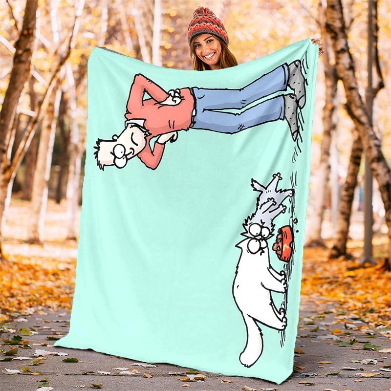 Simon's cat Flannel Blanket Soft Warm All-Season Throw, Design for Camping, Car Travel, Hiking Sofa, Bed, Office Perfect Gift for Parties