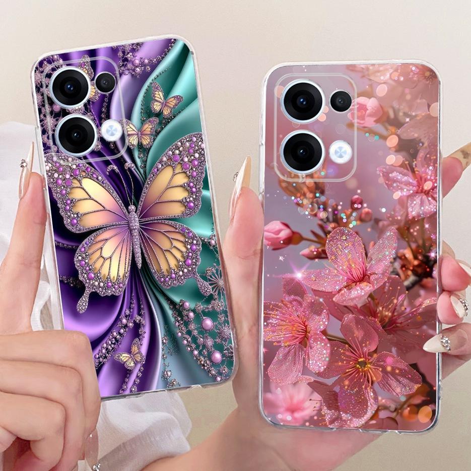 For Oppo Reno13 Pro Case CPH2697 Luxury Flowers Butterfly Painted Cover Soft Slim Phone Case For Oppo Reno 13 Pro Reno13 5G Bags