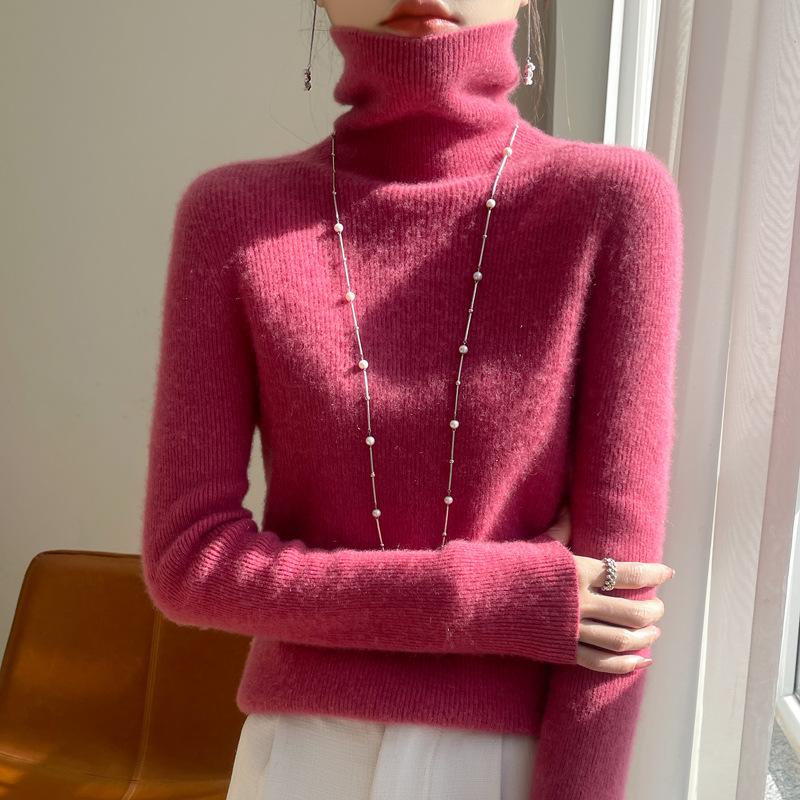 INDFS Women's Fashion Casual Fall Winter Solid Color Print Long Sleeve High Neck Sweaters