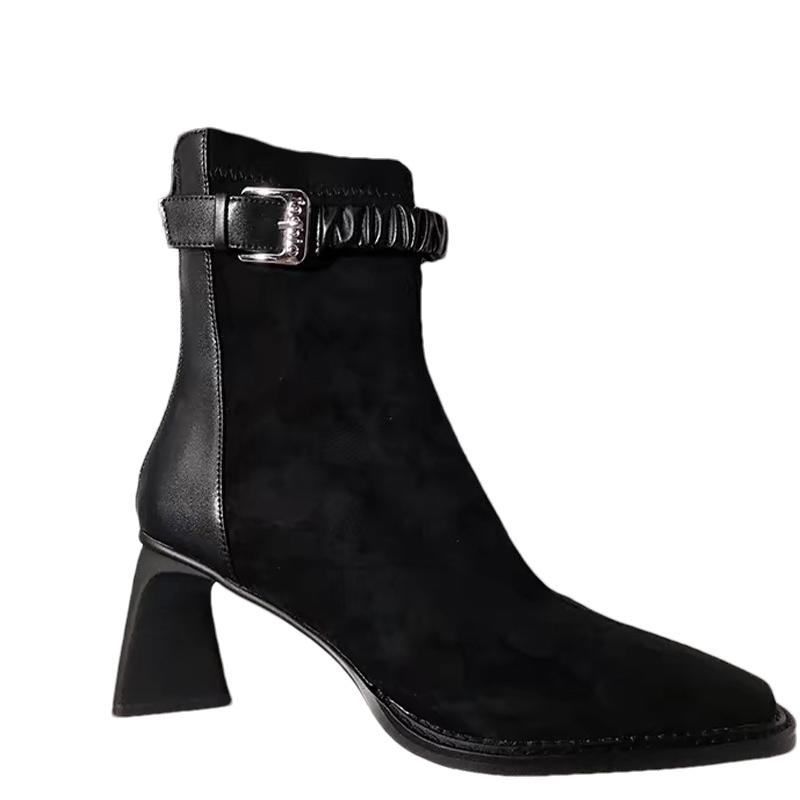 Женские зимние ботильоны на высоком каблуке, замшевые туфли с острым носком, массивные дизайнерские ботинки челси, тренд 2024 года, зимние готические ботинки Botas De Mujer