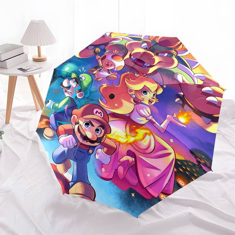 1pc Outdoor Umbrella with Super Mario Bros. Characters - Automatic Opening/Closing, Portable 3-Fold Design, 8-Bone Iron Frame - Perfect Gift for