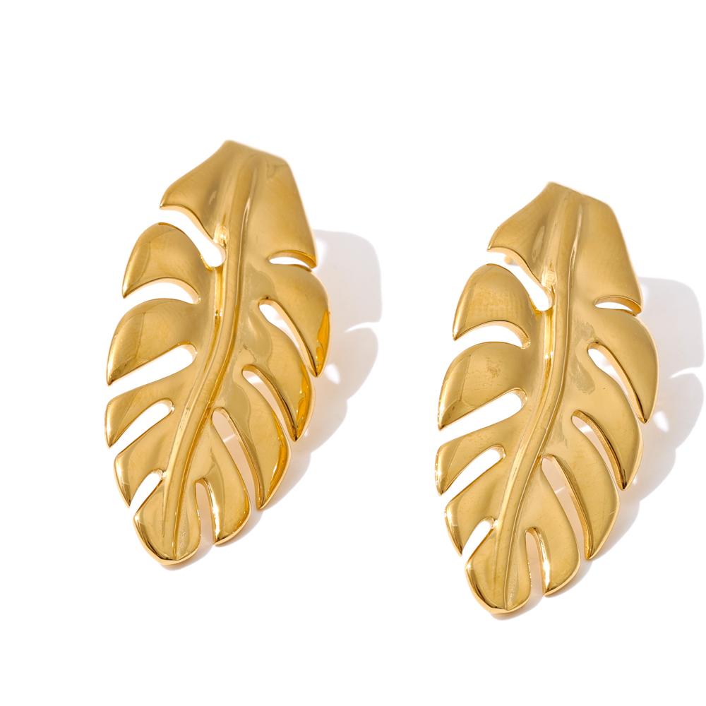 Yhpup Stainless Steel Exquisite Leaves Stud Earrings Gold Platinum PVD Plated Fashion Daily Classic Fashion Jewelry Wholesale