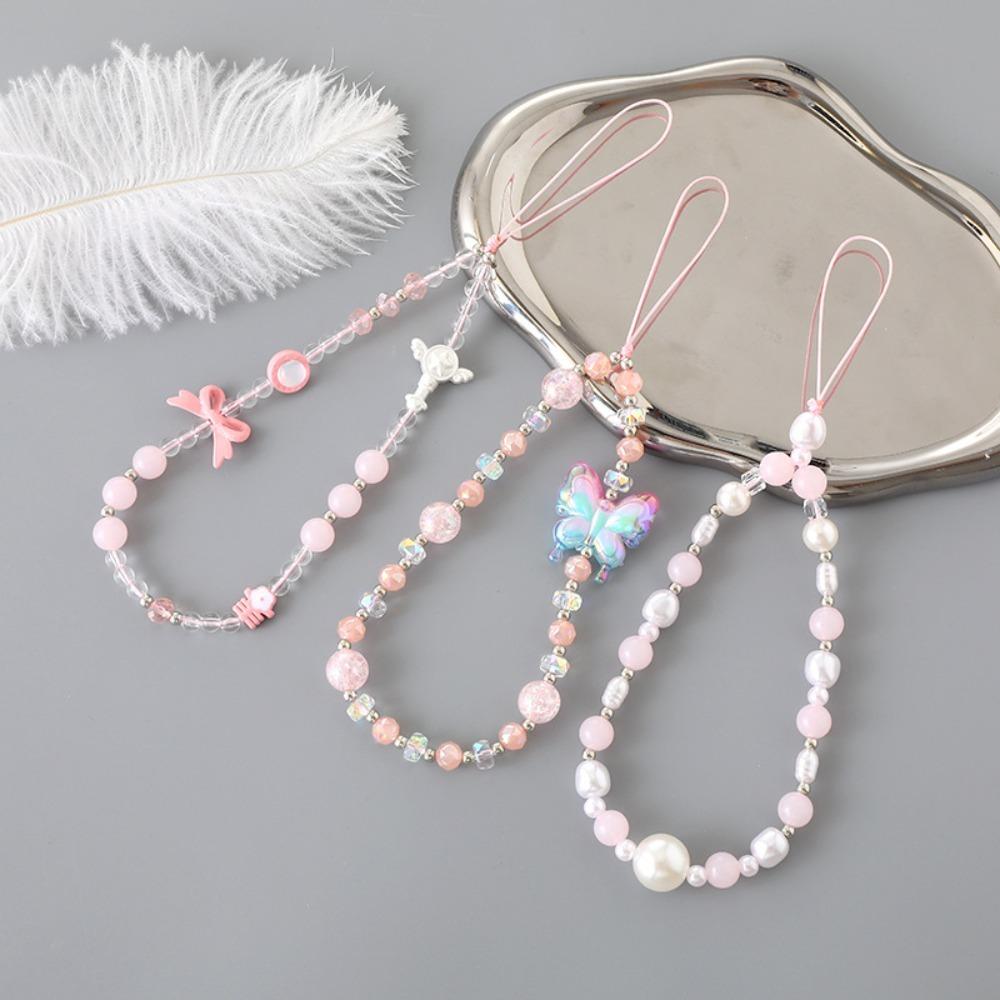 Bow Mobile Phone Bead Chain Love Mobile Phone Lanyard Hanging Rope Bead Phone Strap  Jewelry