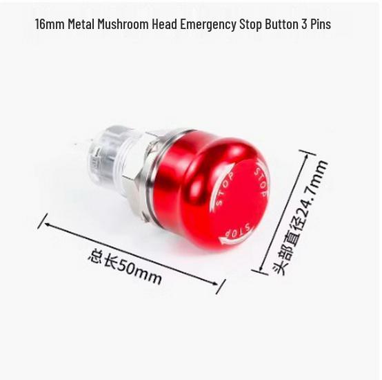 Metal Emergency Stop Button Switch, Stainless Steel, Dustproof, Mushroom Head, 16/19/22/25/30mm