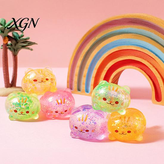 Stress Sugar Ball 1/2/3Pcs Mini Cat Squeeze Toy Relief Clear Glitter Kitten TPR Sensory Decompression Fidget Party Favors