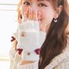 Christmas Winter Warm Cute Women's Gloves Rabbit Fur Women Flip Half Finger Bicycling Gloves Plush Thick