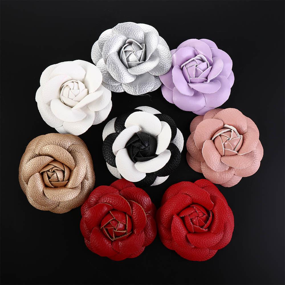 Pin Jewelry Women Accessories Gifts Brooch PU Leather Camellia Flower DIY Craft Supplies Corsage