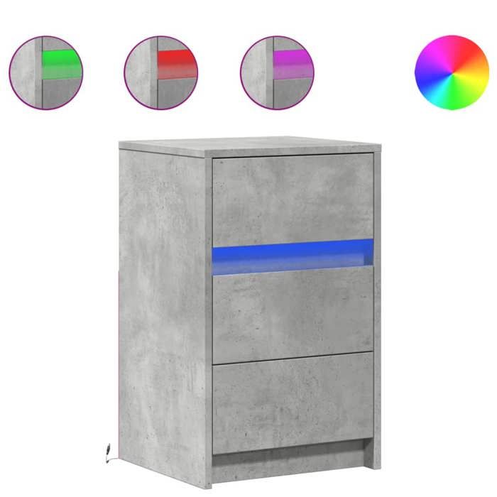 VidaXL Armoire de chevet et lumières LED gris béton bois d'ingénierie, table d'appoint, armoire de lit, table d'appoint pour 852015