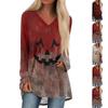 Women's Casual Long Sleeved V-neck Halloweenl Print Long Loose T-shirt Top