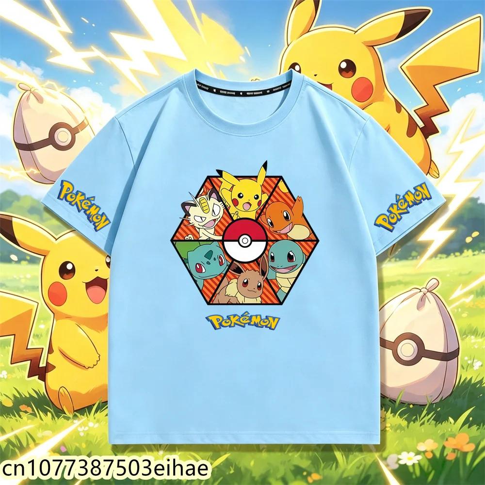 Hot Selling 2026 New Pokémon Kids Tee, Street Cartoon Pattern Crew Neck T-Shirt, Cute Kawaii Casual Summer Wear 3-14Y Boys Girls