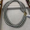 8 мм настоящие конопляные серебристо-серые прочные светящиеся круглые бусины многослойное жемчужное ожерелье модный легкий роскошный свитер цепочка осень и зима