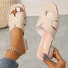 Fashion Large Size Thick Heel Cool Slippers Women's New Summer French Solid Color Comfortable Square Head Solid Color One-word Slippers