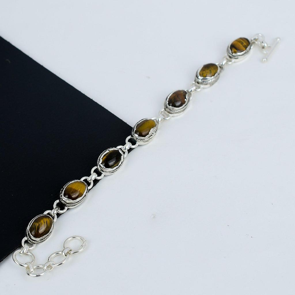 Изящный браслет из драгоценных камней тигрового глаза ручной работы из серебра 925 пробы, браслет из тигрового глаза для жены, браслет унисекс, подарок на День матери