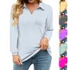 Women's Loose Casual Solid Color V-Neck Long Sleeve Neckline With Pocket Waist Shirt Tops
