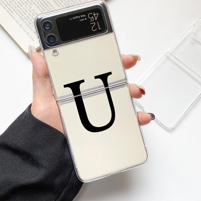 Phone Case For Samsung Galaxy Z Flip 3 4 5 Hard Folding Clear PC Bumper Initial Letter A Z Fashion For Samsung Z Flip 6 Cover