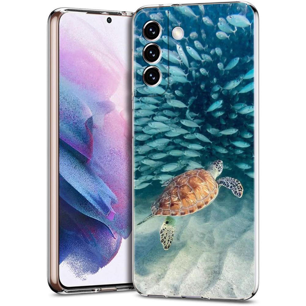 Чехол для телефона Samsung S24 Ultra S23 FE S22 S20 S21 5G S10 S9 Plus S10E S8 Мягкий Прозрачный милый Мультяшный морская черепаха океанский синий Чехол