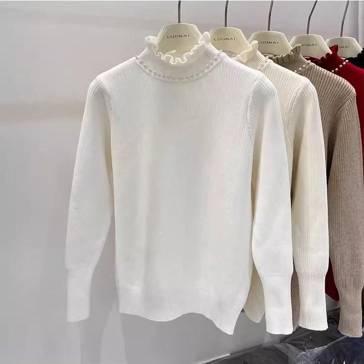 Утолщенный бархатный свитер, женский вязаный свитер с деревянными ушками и бусинами, однотонный, теплый, с внутренней флисовой толстовкой