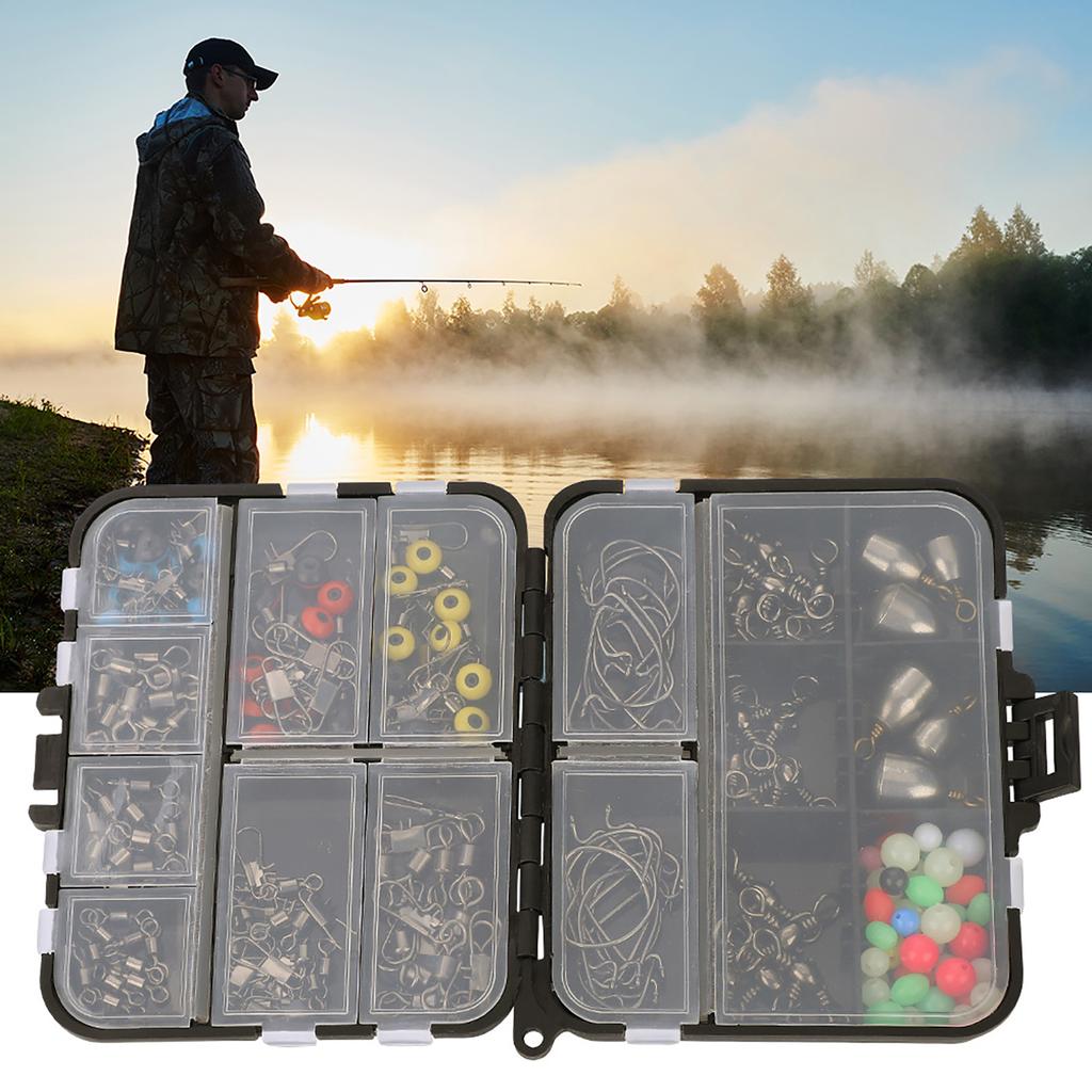 160pcs Fishing Accessories Kit Jig Hooks Swivel Bead with Tackle Box Kit