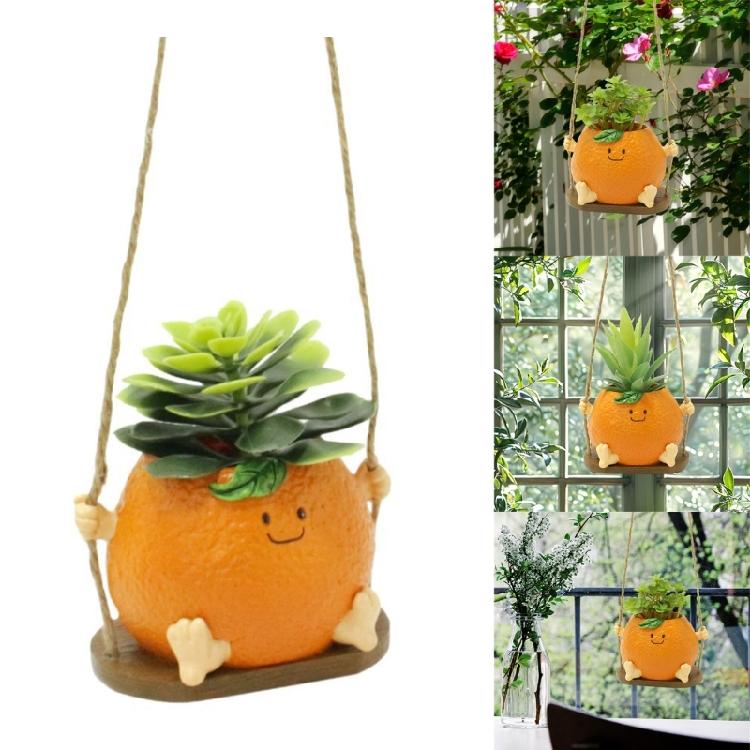 Creative Multifunctional Orange Swing Planter Pot With Swing Feature Suitable for Kids Entertainment and Home Gardening
