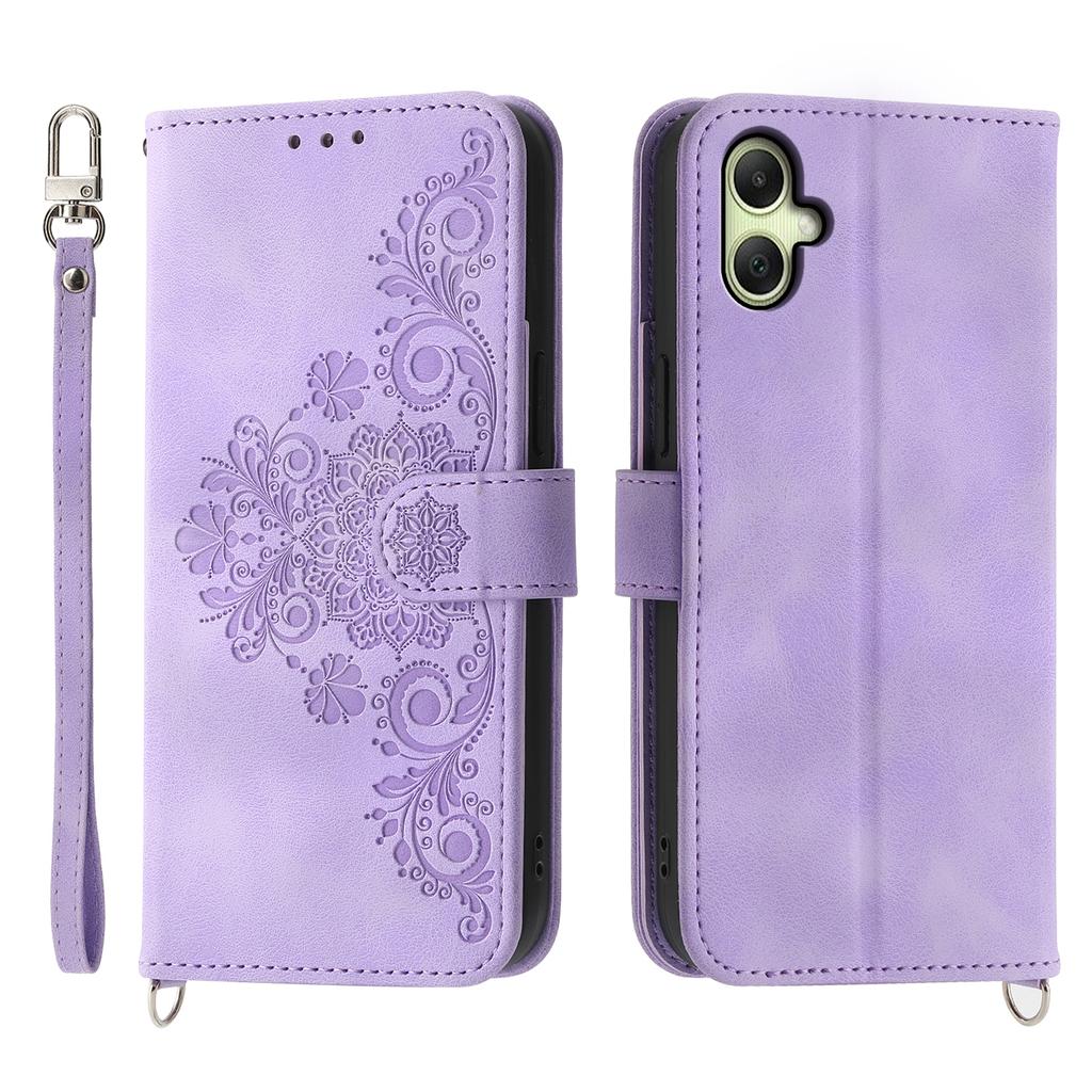 For Samsung Galaxy A06 4G Case Flower Pattern PU Leather Wallet Phone Cover with Strap