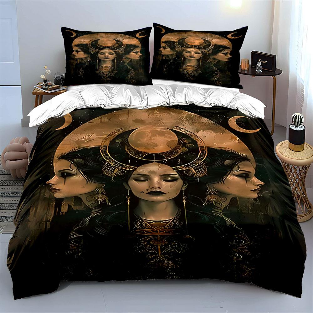 Golden moon and celestial elements. Bedding sets Duvet cover sets Duvet covers Pillowcases(1 * Duvet Cover 2 * Pillowcases without duvet insert)