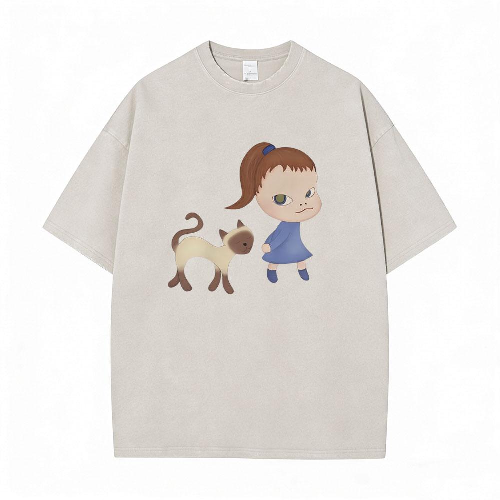Washed Vintage Funny Yoshitomo Nara No T Shirt Men Women Casual Humor Tshirt Male Cotton Oversized Short Sleeve Tees Streetwear