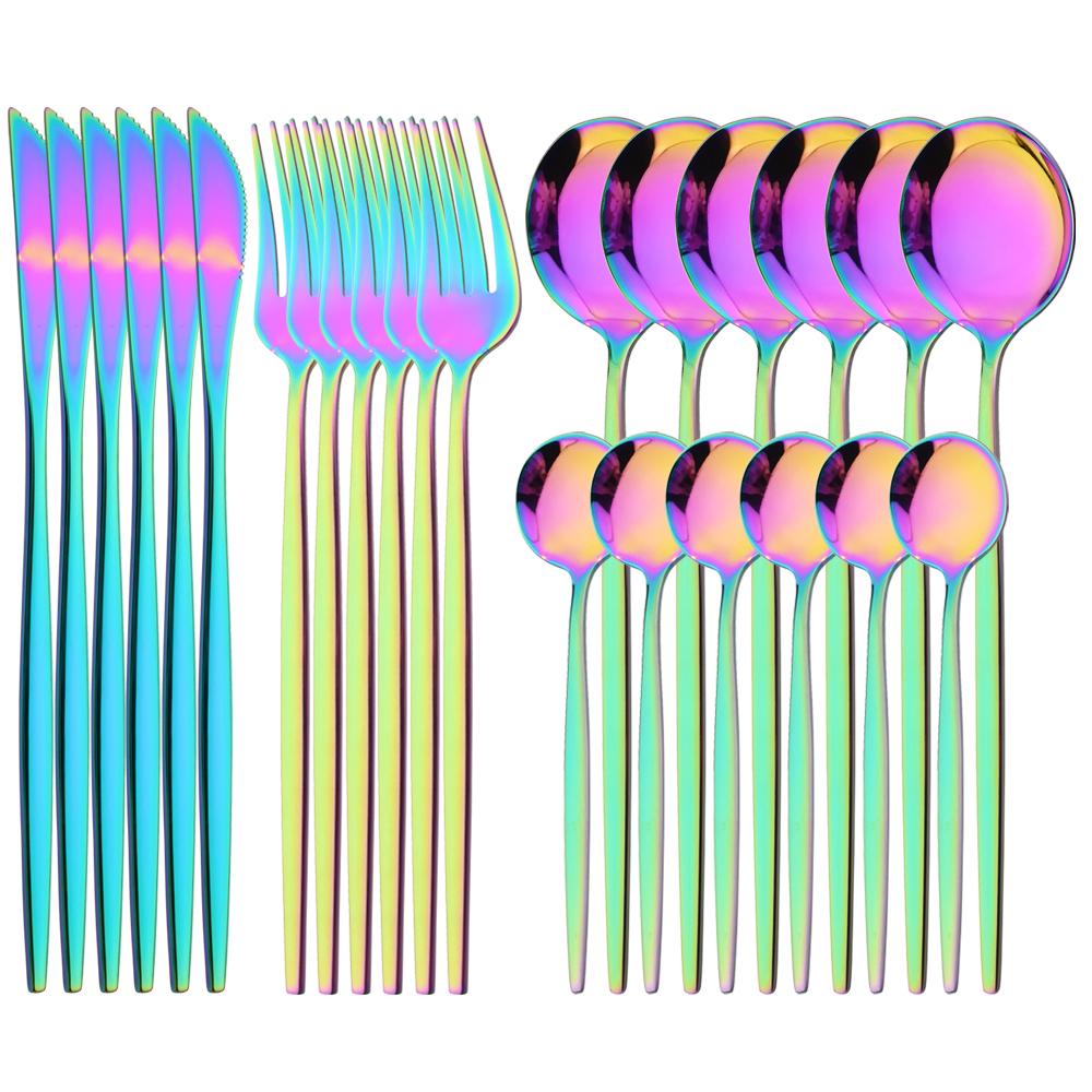 24 шт. золотой набор столовой посуды, набор посуды из нержавеющей стали, нож, вилка, ложка, роскошный набор столовых приборов, кухонные столовые приборы с коробкой, можно мыть в посудомоечной машине