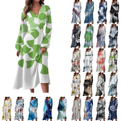 Женское осенне-зимнее повседневное модное длинное платье с V-образным вырезом и длинными рукавами в полоску, подходящее для повседневной жизни и вечеринок