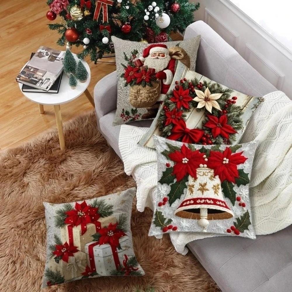 Wreath Throw Cushion Case Soft Santa Pillow Cover Xmas Christmas Pillow Covers Bedroom