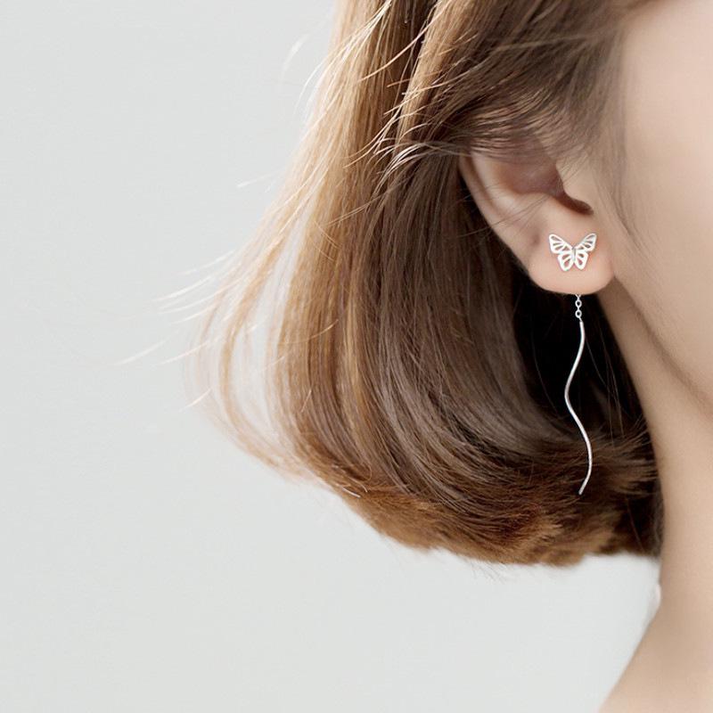 Летние серьги-бабочки в корейском стиле: Игла из серебра 925 пробы, небольшой свежий волнистый дизайн с полостью в виде насекомого