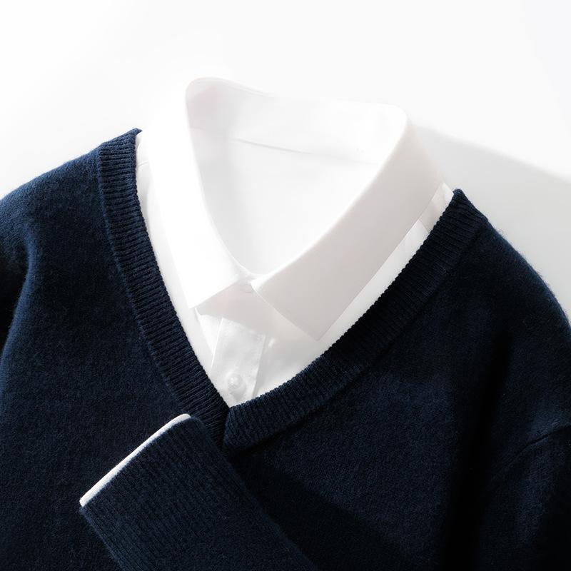 Новый кардиган с V-образным вырезом для мужчин, однотонный пуловер, базовый трикотажный свитер большого размера, свободный, повседневный