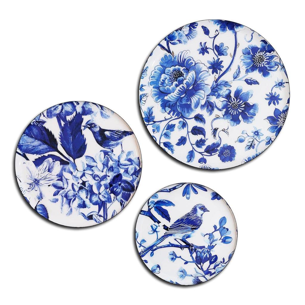 Metal Decorative Wall Plates | Flower and Bird Art Design | Living Room Wall Decoration | Décor Items | Gift Items (Multicolour) (Set of 3)