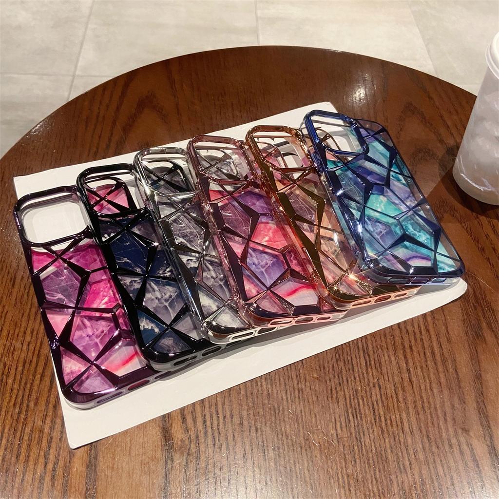 Блестящий геометрический 3D алмазный мраморный прозрачный чехол для телефона для iPhone 14 13 12 11 Pro Max Роскошное покрытие противоударный защитный чехол