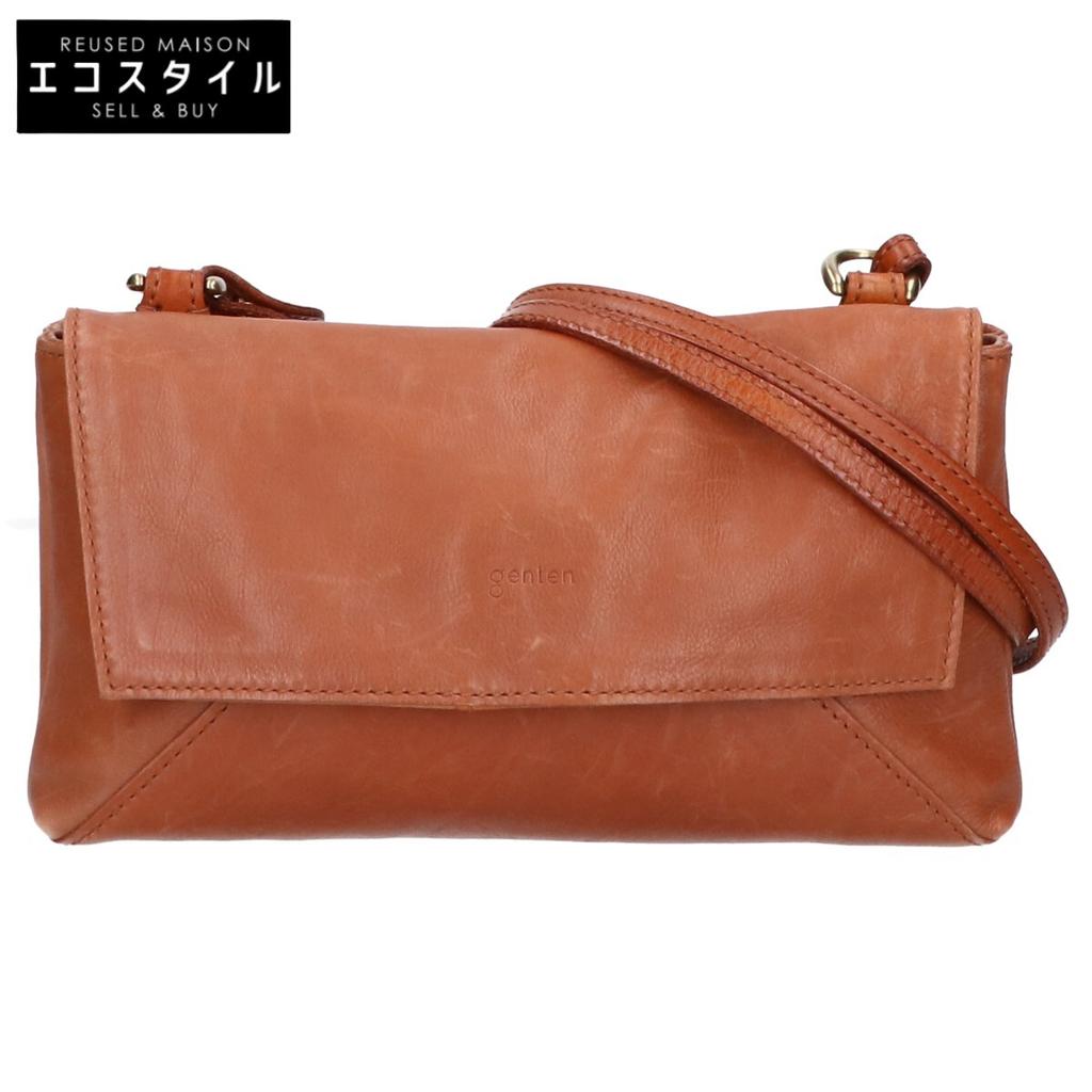 Genten Leather Flap Shoulder Bag BrownUsed