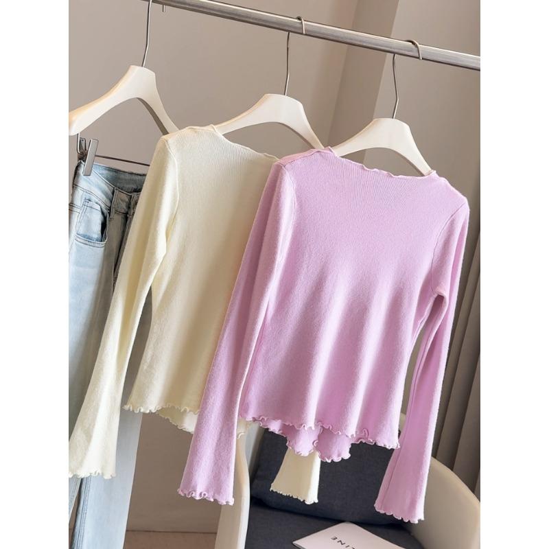 Осень Зима Поддельный Двойной Сплошной Цвет Пуловер Свитер Женский Повседневный Модный Все-сочетающийся Вязаный Топ