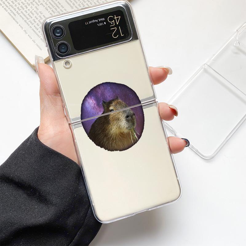 Чехол для телефона Samsung GalaxyZ Flip 4 5 раза, прозрачный жесткий корпус из поликарбоната, милый мультяшный капибара для Samsung Z Flip 3, чехол, чехол-бампер