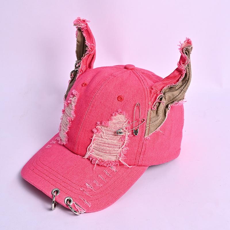 Cross-border Hot Sale Doberman Dog 3D Ears Hip-hop Style PVC Denim Baseball Cap Personalized Trendy Distressed 6-Panel Snapback
