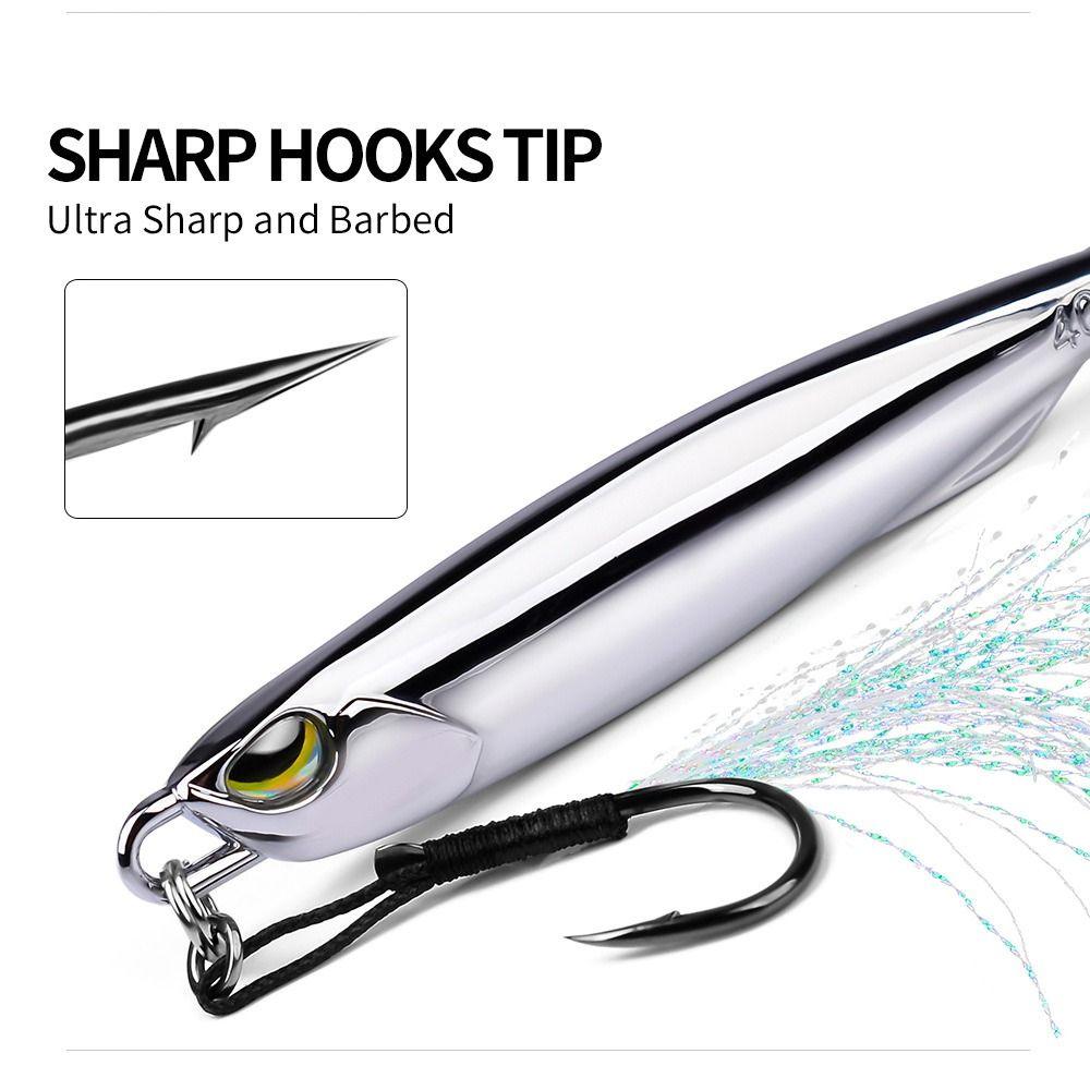 10g-80g Metal Jig Bait Mirror Surface Spoon Spinner Bait Artificial Hard Fish Lure  White Tip
