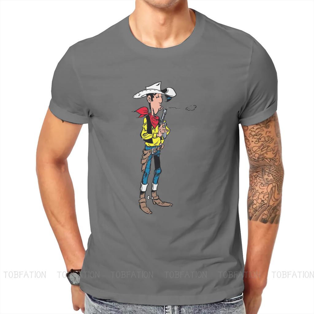 Футболка с персонажем мультфильма Lucky Luke, альтернативная футболка в стиле Харадзюку, футболка высокого качества, одежда унисекс с круглым вырезом большого размера, одежда унисекс