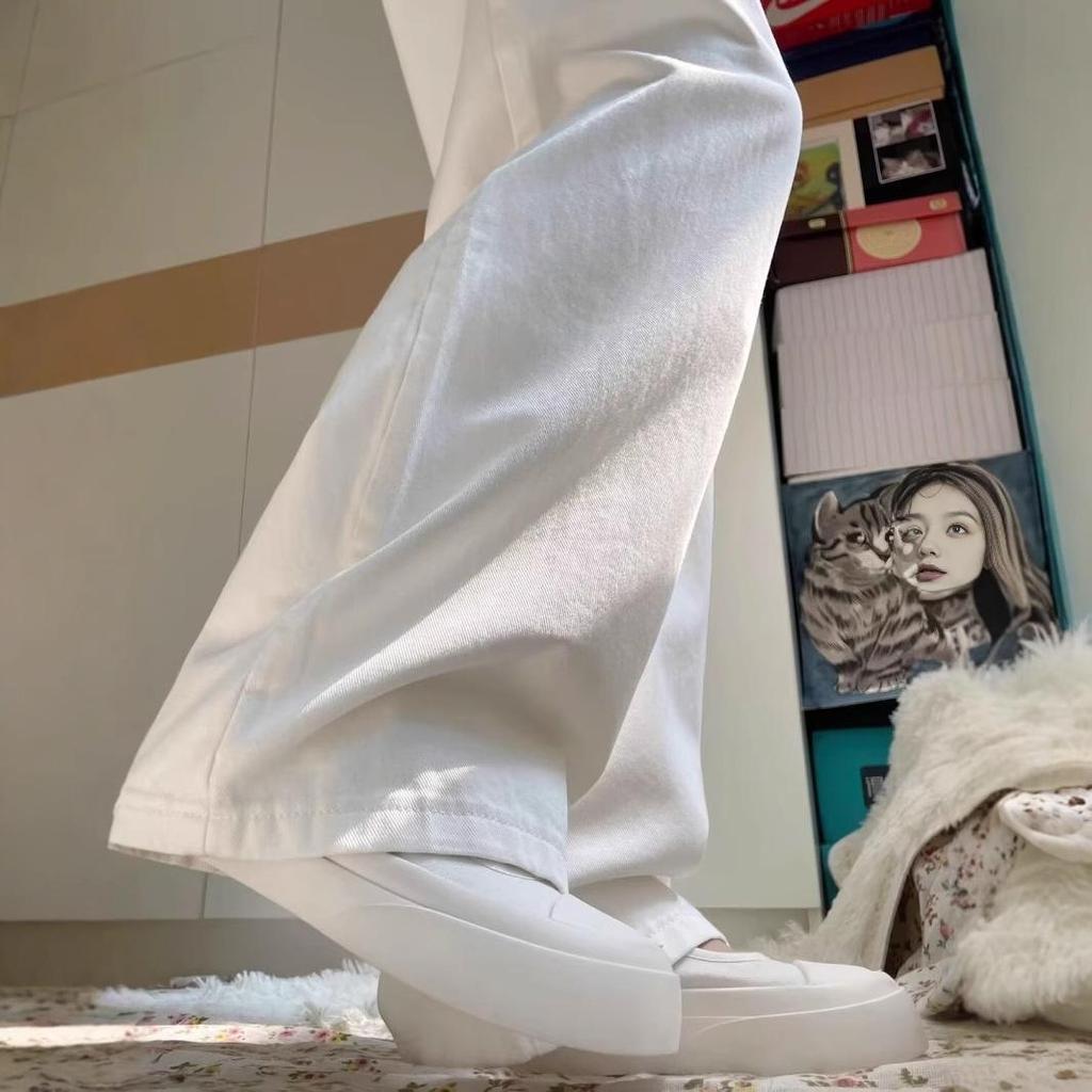 Женские белые джинсы широкие от бедра, весна/лето 2025, плиссированные, премиум-класса, свободные, драпирующиеся брюки полной длины.