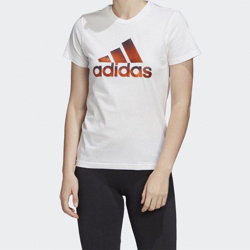 Adidas T Shirts Women's White Crew Neck Moderate Straight Fit FJ5012