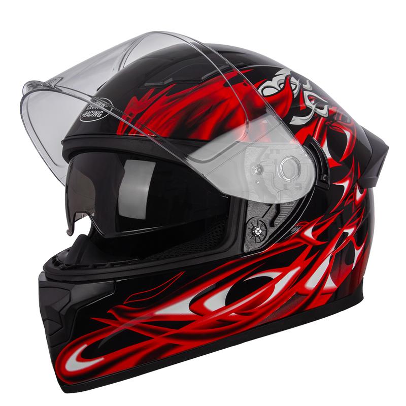 Full - Face Motorcycle Helmet DOT Certified Unisex Helmet with Built - in Sun Visor and Clear Outer Visor