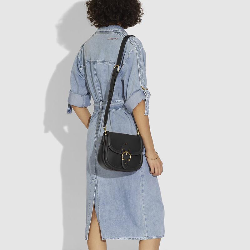 Coach Beat Saddle Vintage Flap Leather Crossbody Shoulder Bag Women Bags Black C0749-B4BK