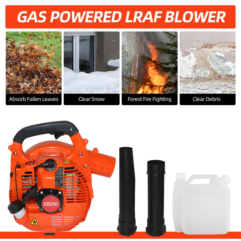 Gas Powered Leaf Blower 2 Stroke Engine 25.4CC 275.45CFM Air Volume 0.65L Oil Tank Handheld Blower Powerful Wind Snow